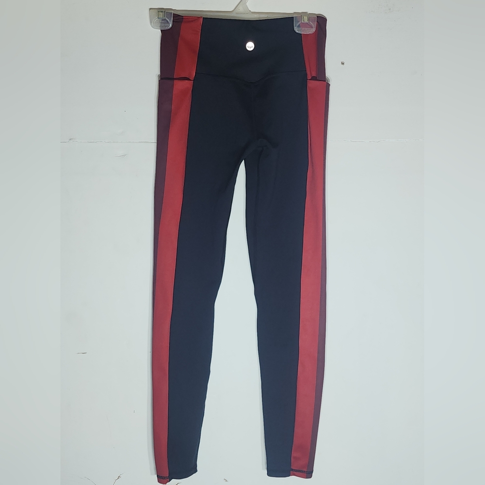 Senita Athletics Black and Tan Leggings with Sporty Stripes - Picture 2 of 5